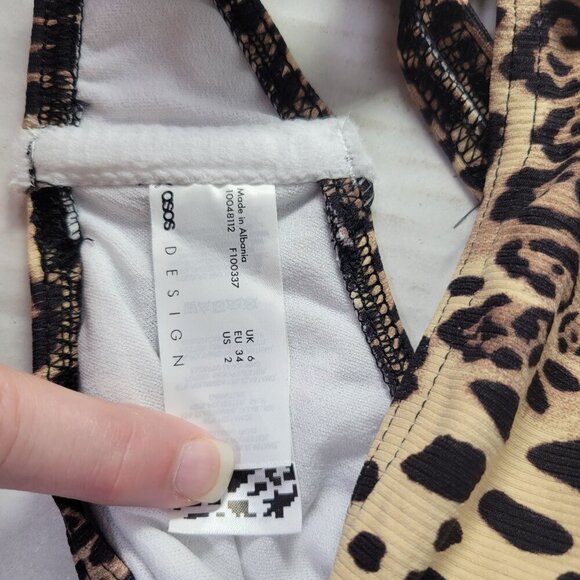 ASOS Design Women Leopard Print Ribbed Bikini Swim Top US 2 - Picture 2 of 5